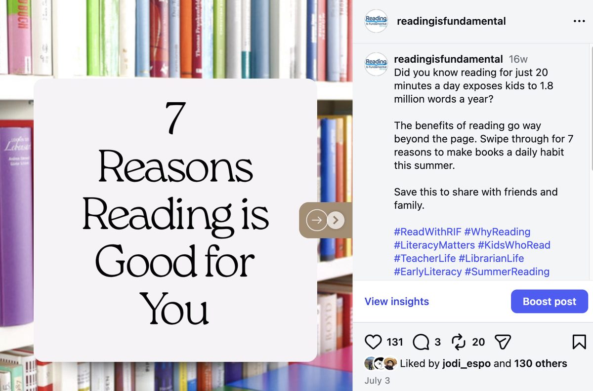Instagram carousel: 7 Reasons Reading Is Good for You